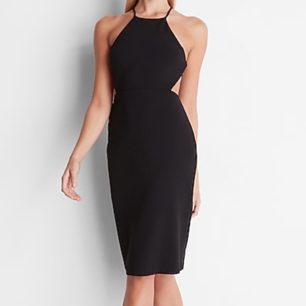 Express body contour high neck side cutout sheath dress